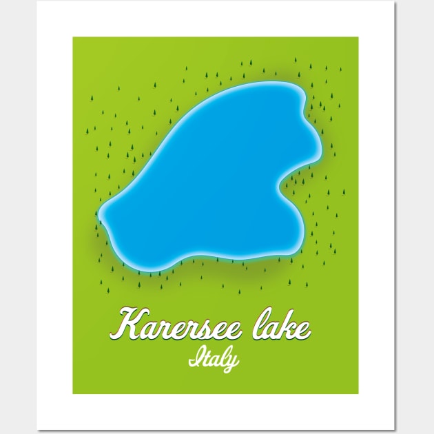 Karersee lake Italy map Wall Art by nickemporium1